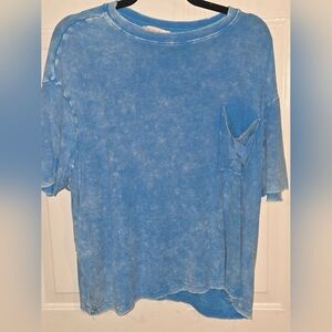 Zenana Mineral Wash Ribbed Tee Blue S/M